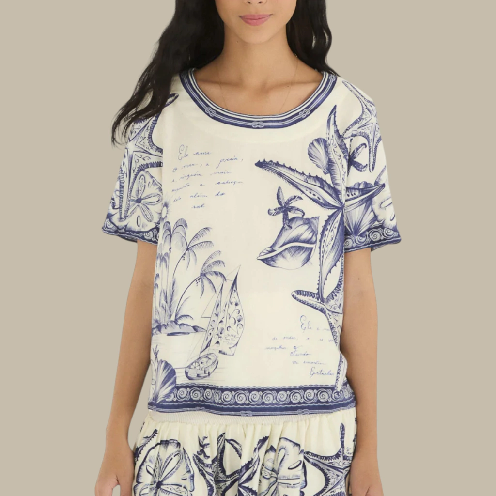 Blusinha T-Shirt Farm Mar de Ondas Azul Original Verão 26
