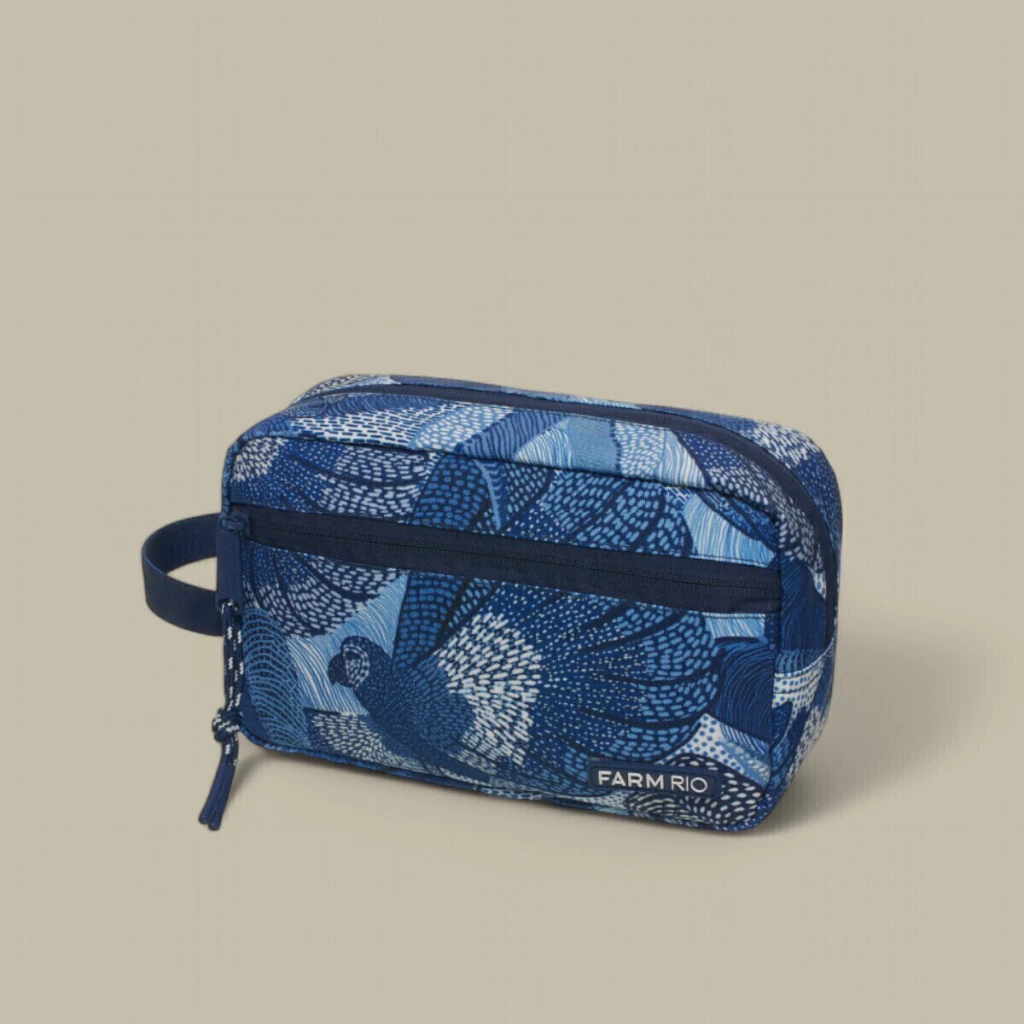 Necessaire Farm Amô Dotted Macaws Azul Original Verão 25