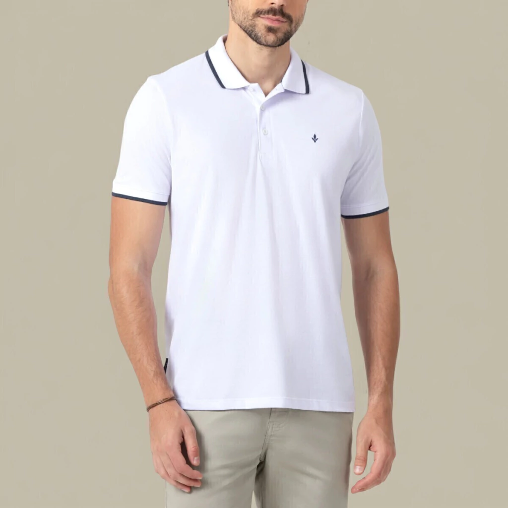 Camiseta Polo DLZ Masculina Branco Denim Casual Original