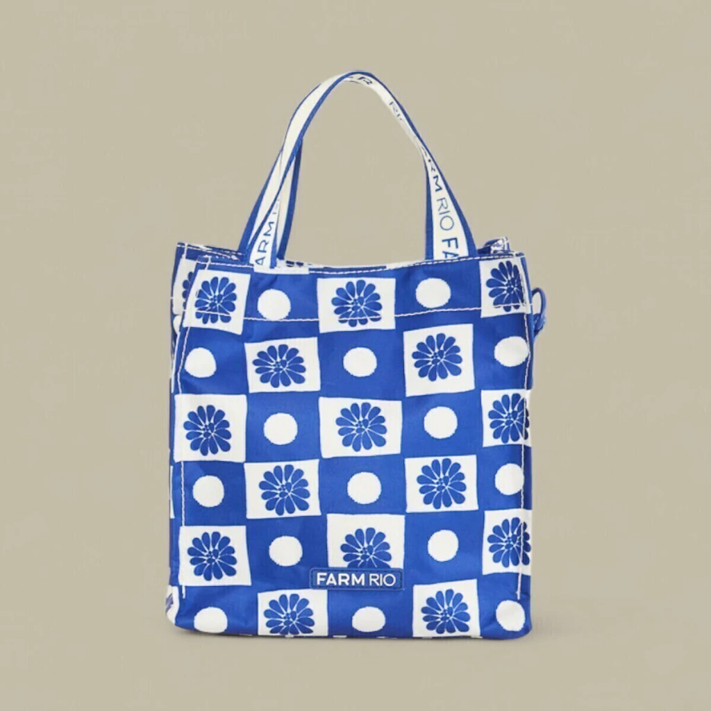 Bolsa Mimo Farm Palermo Quadriculado Azul e Branca Verão 25