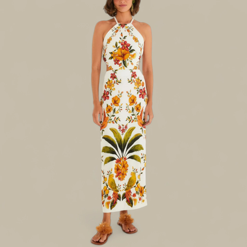 Vestido Farm Feminino Midi Bosque Chic Estampado Original
