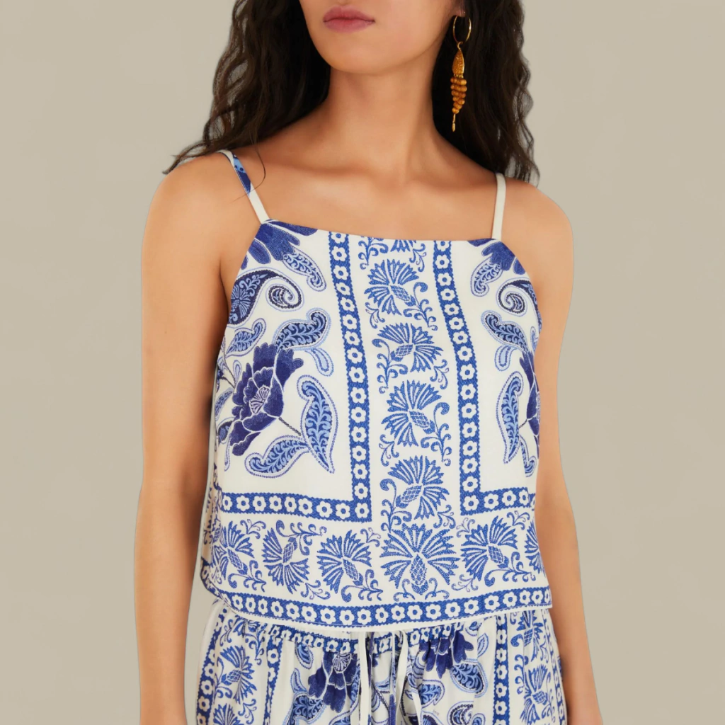Blusinha Regata Farm Estampado Valentina Original Verão 25