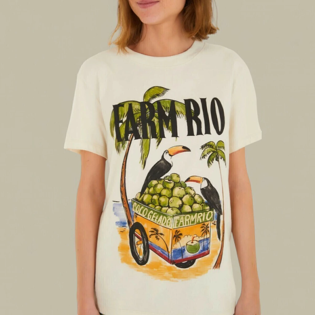 Blusa T-Shirt Fit Farm Estampada Rio Coco Gelado Verão 25