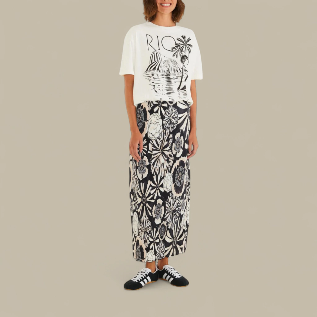 Saia Midi Plissada Farm Estampada Flora Feminina