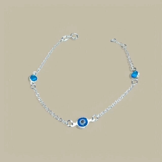 Pulseira Feminino Olho Grego Zirconia Azul Prata925