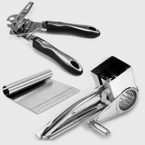 Combo Ralador de Queijo Inox + Abridor de Latas e Garrafas Inox + Espátula Culinária Inox - comprar online