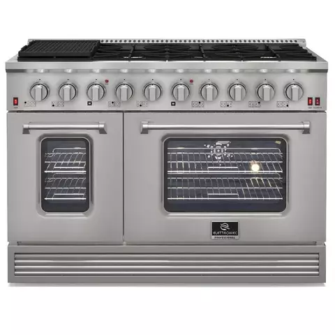 Fogão Freestanding/Embutir Elettromec Professional 8 Queimadores Inox 120cm 220V com Forno Gás - FGG-8Q-48-XP-1SGA