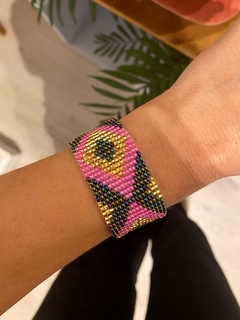 PULSERA TOKIO rosa, negro y dorado