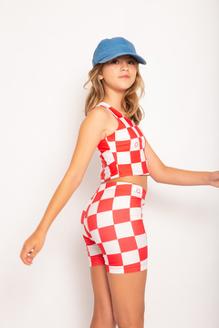 Conjunto top y biker damero rojo talle 14 en internet