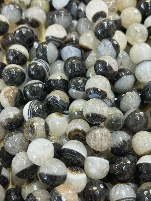 APBF4 - Ágata Preta/Branca Bola Facetada 14mm