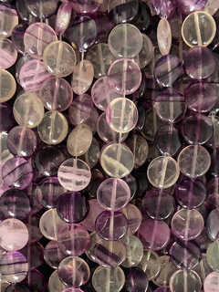 Fio de Pedras Fluorita Moeda Lisa 15mm - CRYSTAL RIO
