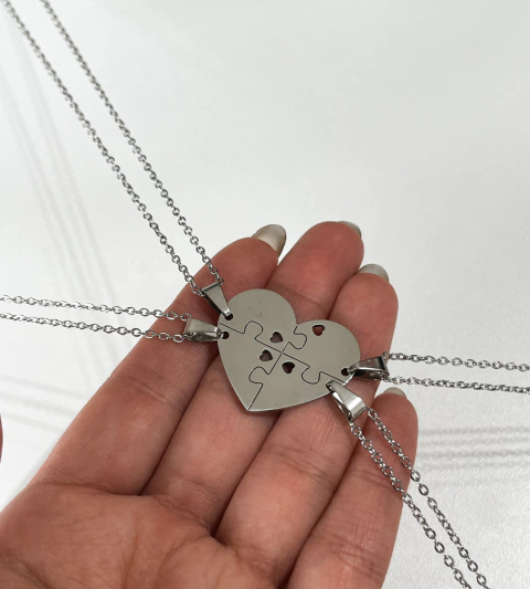 Collar corazón rompecabezas x4 - Acero quirúrgico - comprar online