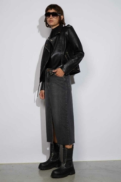 Falda Denim negra con Abertura / Ver - tienda online