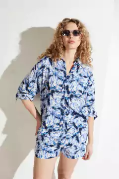 Camisa Voile Estampada Celeste/ Ver - comprar online