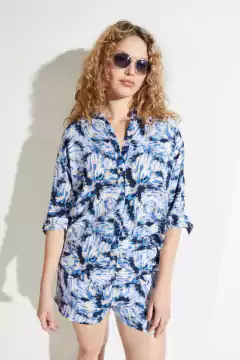 Camisa Voile Estampada Celeste/ Ver - Azzaro Lanús