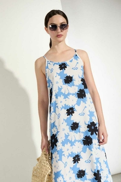 Vestido Flores Largo Celeste /Ver - Azzaro Lanús