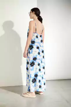 Vestido Flores Largo Celeste /Ver - comprar online