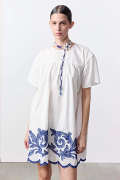 Vestido Amplio Bordado Azul / VER - comprar online