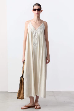 Vestido Largo Algodón con Puntilla / VER