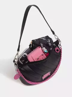Cartera De Hombro Negro Y Fucsia Andes/ Juanita Jo - Azzaro Lanús