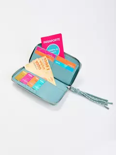 Billetera Grande Azul Con Tiracierre De Cordones/ JUANITA JO - comprar online