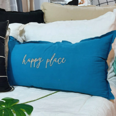 Almohadones 30x70 TUSOR Bordado HAPPY PLACE