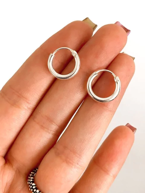 Argollitas Simples Infladas de Plata (14mm)