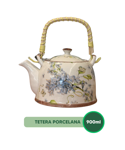 Tetera Porcelana 900 ml Flor Azul-Cura Té Alma - comprar online