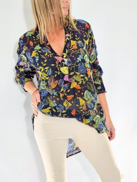 BLUSA DE VOILE BORDADA A MANO BOTONES EN LA ESPLADA 65457