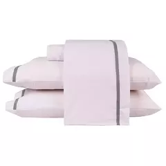 Jogo de Lençol Super King 4 pçs 180 fios Percal Algodão Branco Fita Preta Arezzo