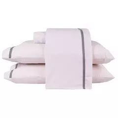 Jogo de Lençol King 4 pçs 180 fios Percal Algodão Branco Fita Preta Arezzo