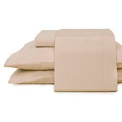 Jogo de Lençol Casal 4 pçs 150 fios Percal Algodão Caqui Bergamo. Detalhe.
