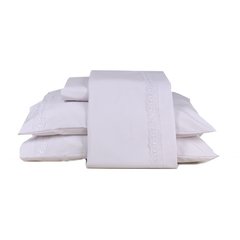 Jogo de Lençol King Percal Algodão 4 pçs 150 fios Branco Renda Branca Serenna