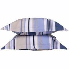 Pillows with a blue and beige striped pattern from the Jogo de Lençol Super King.
