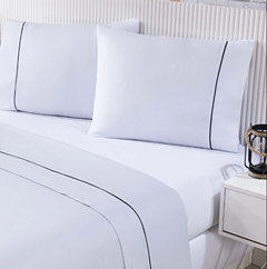 Jogo de Lençol Super King 4 pçs 300 Fios Percal 100% Algodão Vivo Preto. Ambiente cama. 