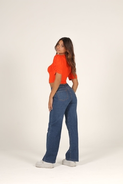 wide leg tiro medio azul elastizado ruedo - comprar online