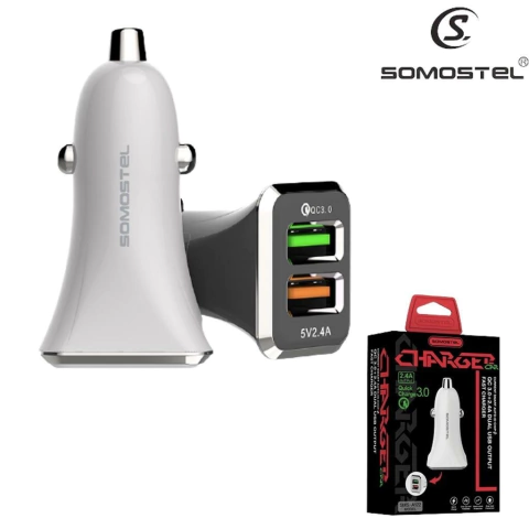 CARGADOR AUTO SOMOSTEL SMS-A122 QC 3.0 2 USB 2.4A