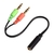 CABLE ADAPTADOR AUXILIAR MACHO A 2 AUXILIARES HEMBRAS MICROFONO Y AURICULAR ROJO Y VERDE SK-2-1 3L