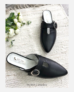 Huma10 Zueco Bajo VICTORIA Talle Grande Negro con HEBILLA