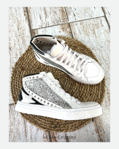 Huma10 Zapatilla Mujer Talles Grandes Blanca Glitter