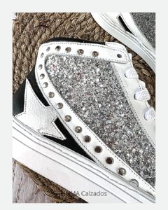 Huma10 Zapatilla Mujer Talles Grandes Blanca Glitter - comprar online