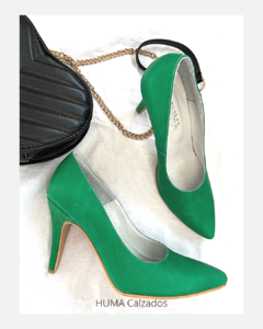 Huma10 Zapatos Stiletto Talles Grandes Gamuza en punta taco 7,5 Verde - HUMA Calzados Talles Grandes 