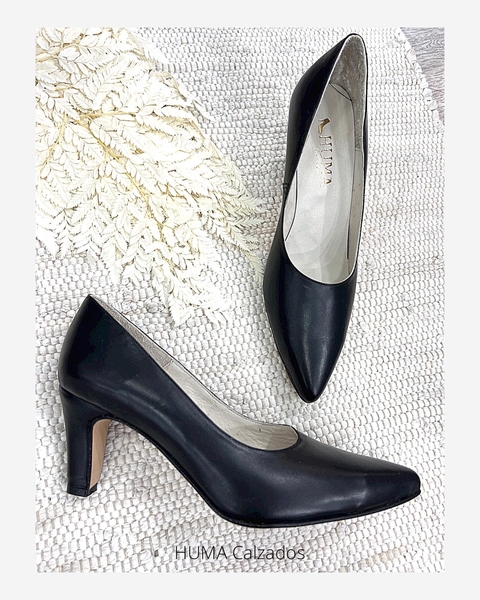 Huma10 Zapatos Stiletto Talles Grandes cuero en punta taco 5,5 negro