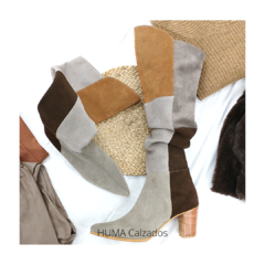 Huma10 Bota Bucanera en Punta Talles Grandes Mujer Cuero Gamuzado Terra GLAM - HUMA Calzados Talles Grandes 