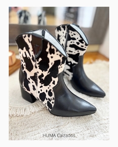 HUMA10 Bota Texana GINA caña corta Negra y blanca - tienda online