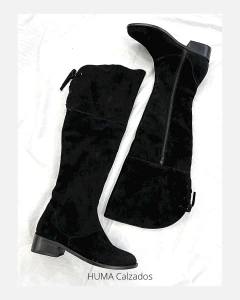 Huma10 Bota Bucanera Talles Grandes Mujer Cuero Gamuzado Negro Taco bajo - HUMA Calzados Talles Grandes 