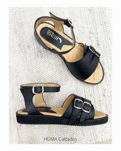 Sandalia Regulable Base Goma Talle Grande Negro Doble hebilla - comprar online