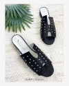 Huma10 Zueco Bajo GUILLE Talle Grande Negro con tachas