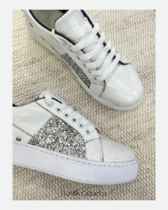 Huma10 Zapatilla Mujer Talles Grandes Blanca Glitter con Tachas talon en internet