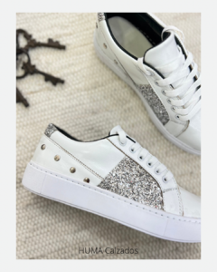 Huma10 Zapatilla Mujer Talles Grandes Blanca Glitter con Tachas talon - tienda online